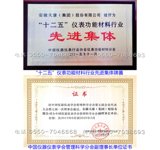 中国仪器仪表协会“十二五”仪表功能材料分会先进集体单位/中国仪器仪表学会管理科学分会副理长单位